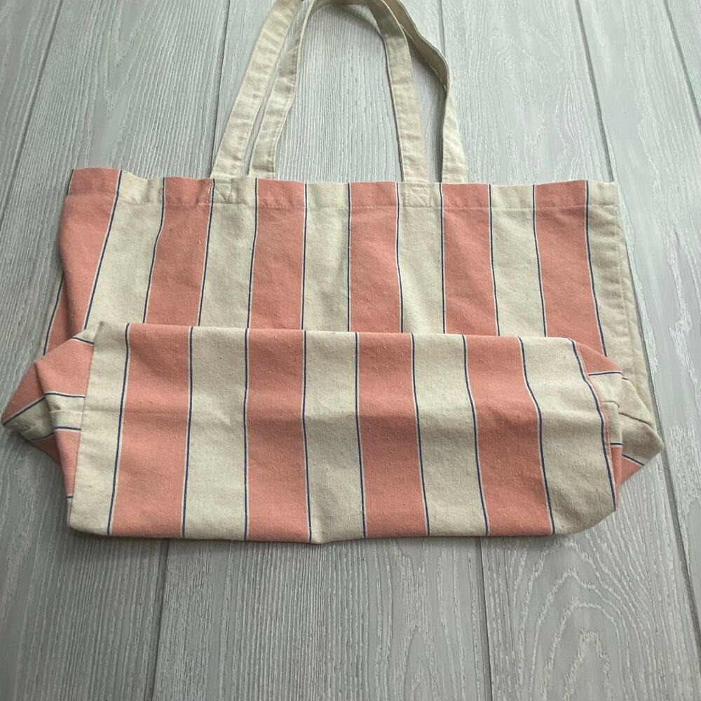 Sezane Bonjour Amour Tour From Paris Pink Striped Canvas Tote Bag - Picture 7 of 10